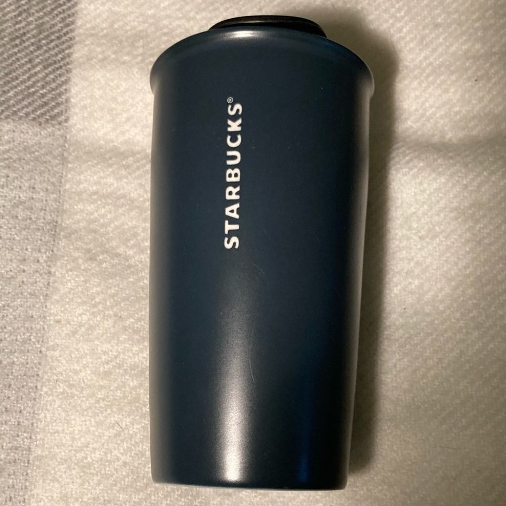 STARBUCKS Dark Blue Ceramic Travel Tumbler Mug